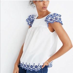 MADEWELL White & blue embroidered top